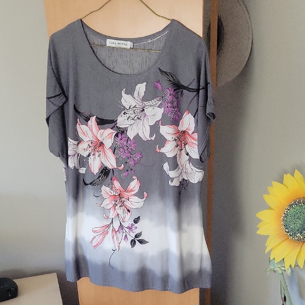 Pink and White Relaxed Short Sleeve Blouse